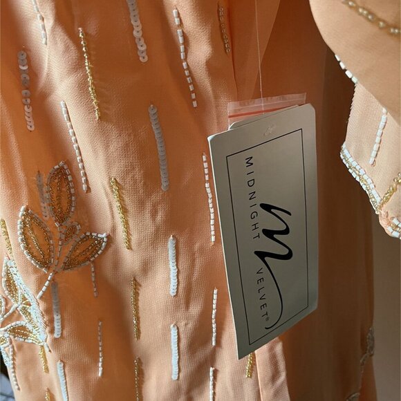 Vintage NWT Retro 20s 2-Piece Beaded Dress & Jacket Set XL Peach Asymmetrical - Picture 3 of 12